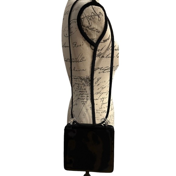 Vintage Charles Jourdan Black Patent  Leather Shoulder Cross-Body Shoulder Bag - Picture 1 of 16